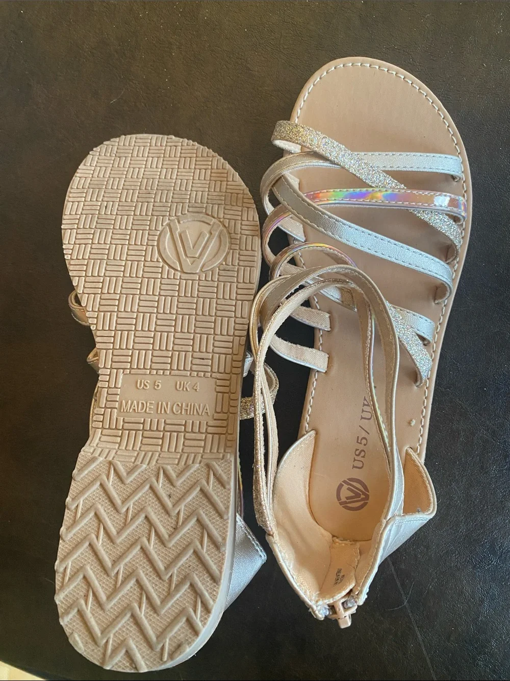 Girls' Iridescent Silver Strappy Sandals